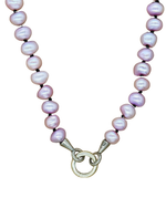 Lavender Button Knotted Pearl Charm Necklace