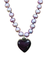 Lavender Button Pearl Knotted Necklace with Purple Spiny Oyster Stone