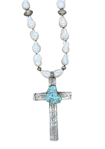 Lady Lancaster Diamond Cross and Pearl Necklace