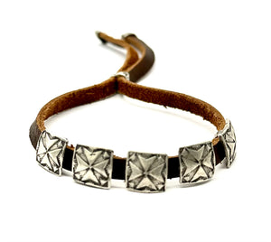 Square Cross Leather Cinch Bracelet