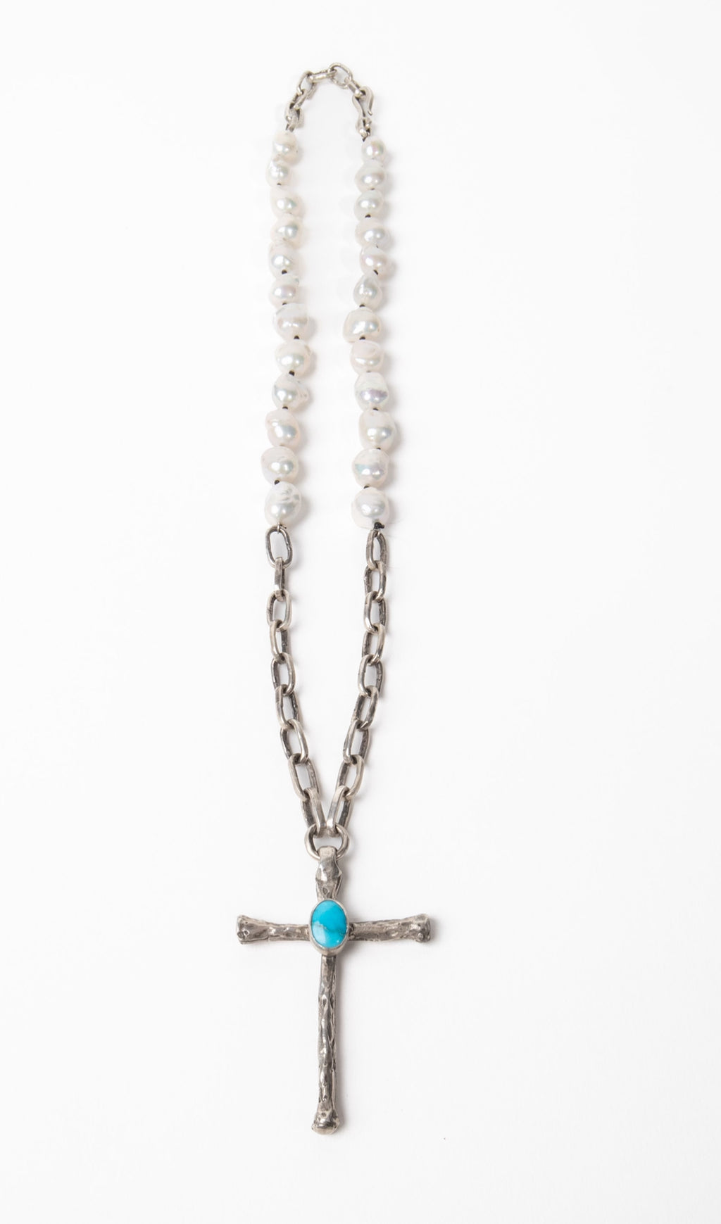 Sterling Silver Handmade Chain Turquoise Cross Necklace