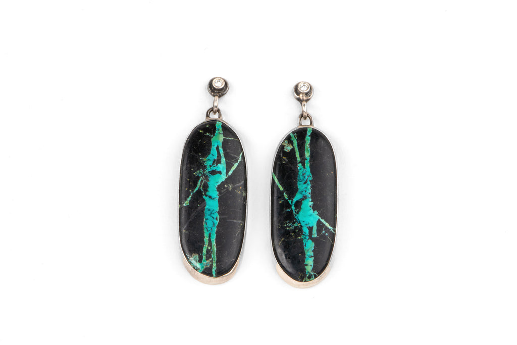 Diamond Black Jack Turquoise Ribbon Earrings