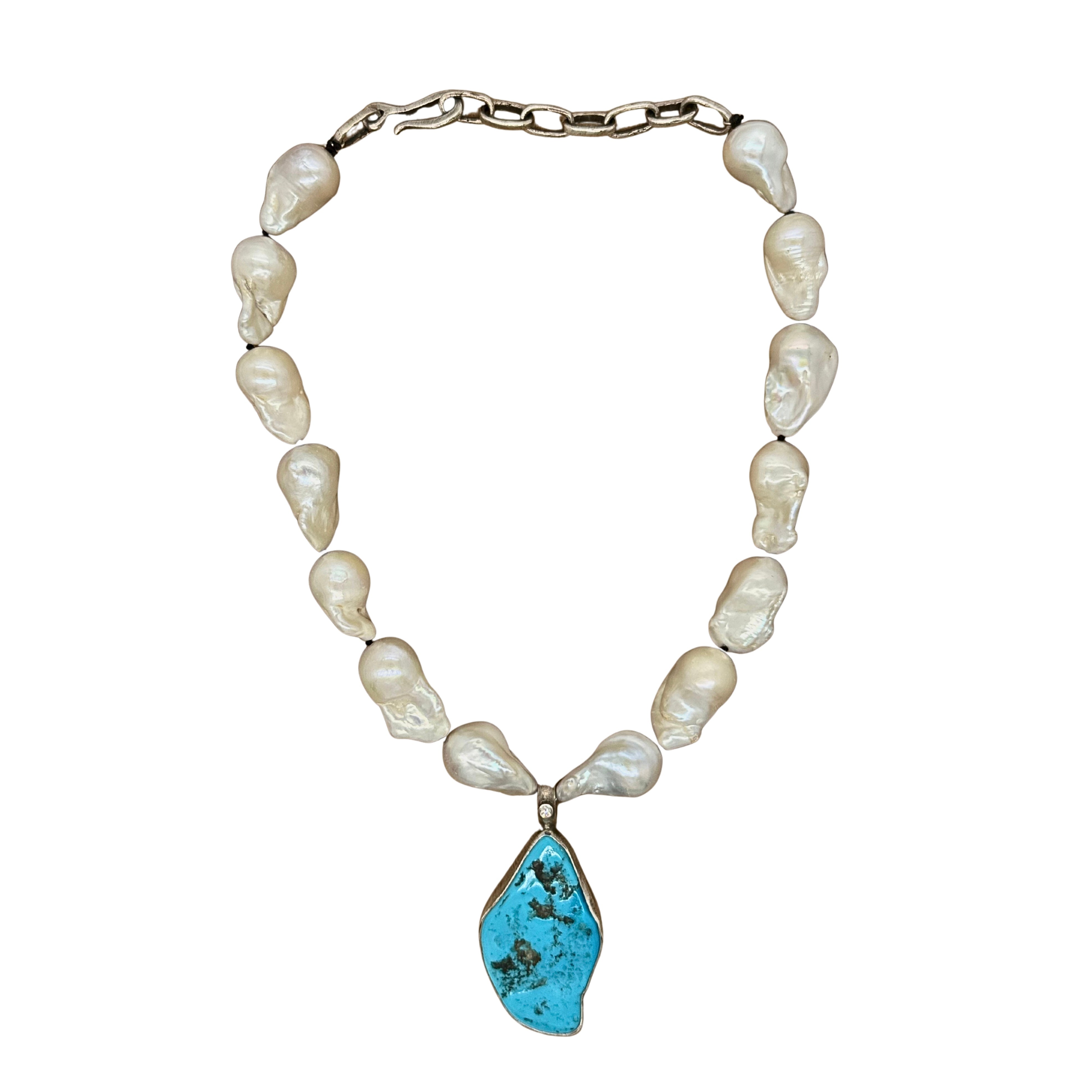 Diamond Sleeping Beauty Baroque Pearl Necklace