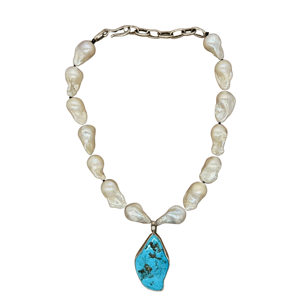 Diamond Sleeping Beauty Baroque Pearl Necklace