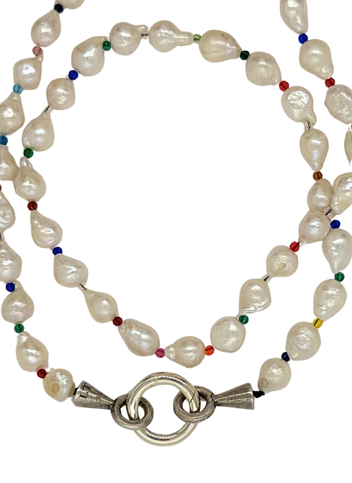 Rainbow Bead and Freshwater Pearl Charm Necklace