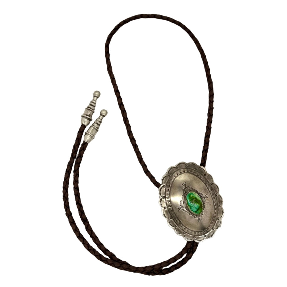 Scallop Turquoise Concho Leather Bolo
