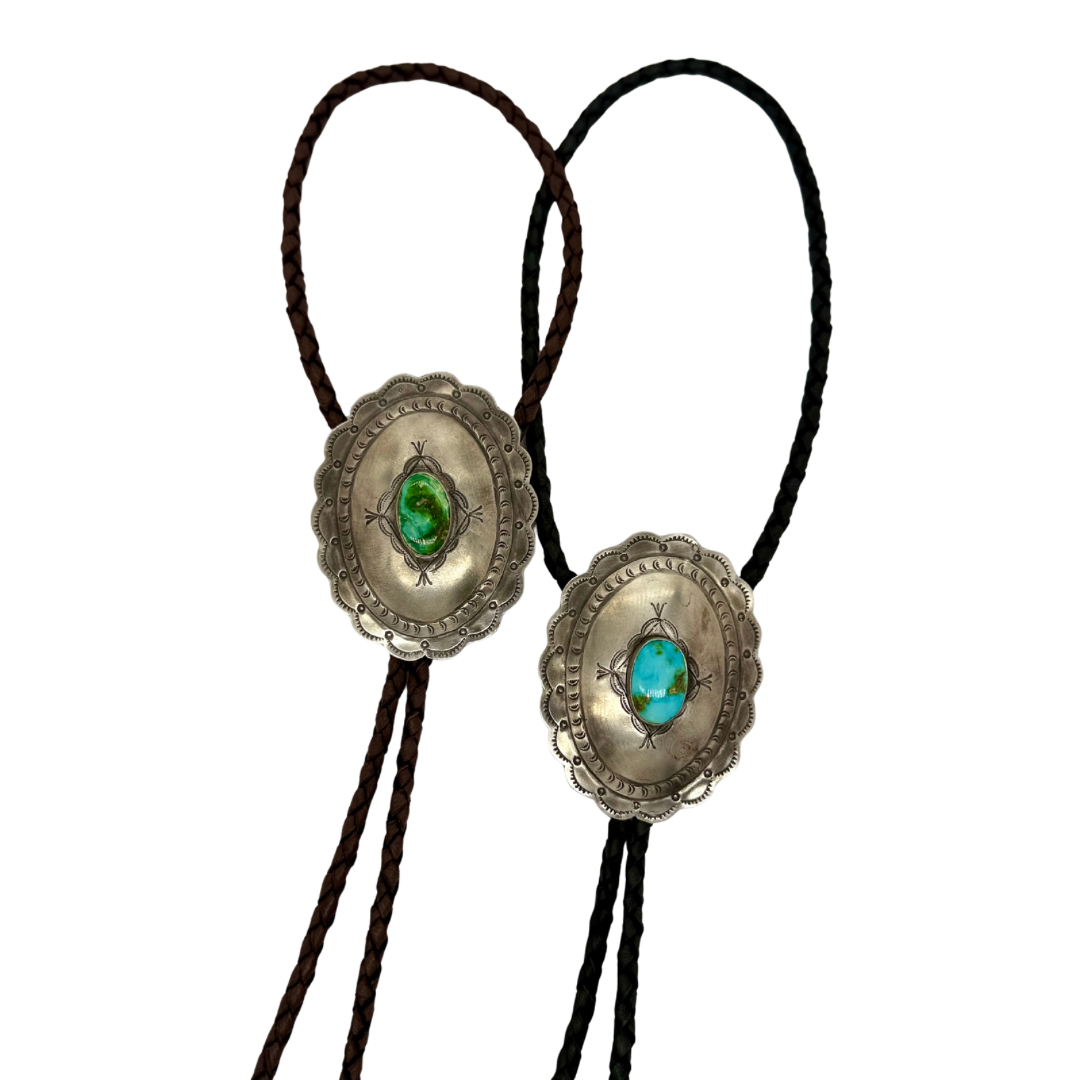 Scallop Turquoise Concho Leather Bolo