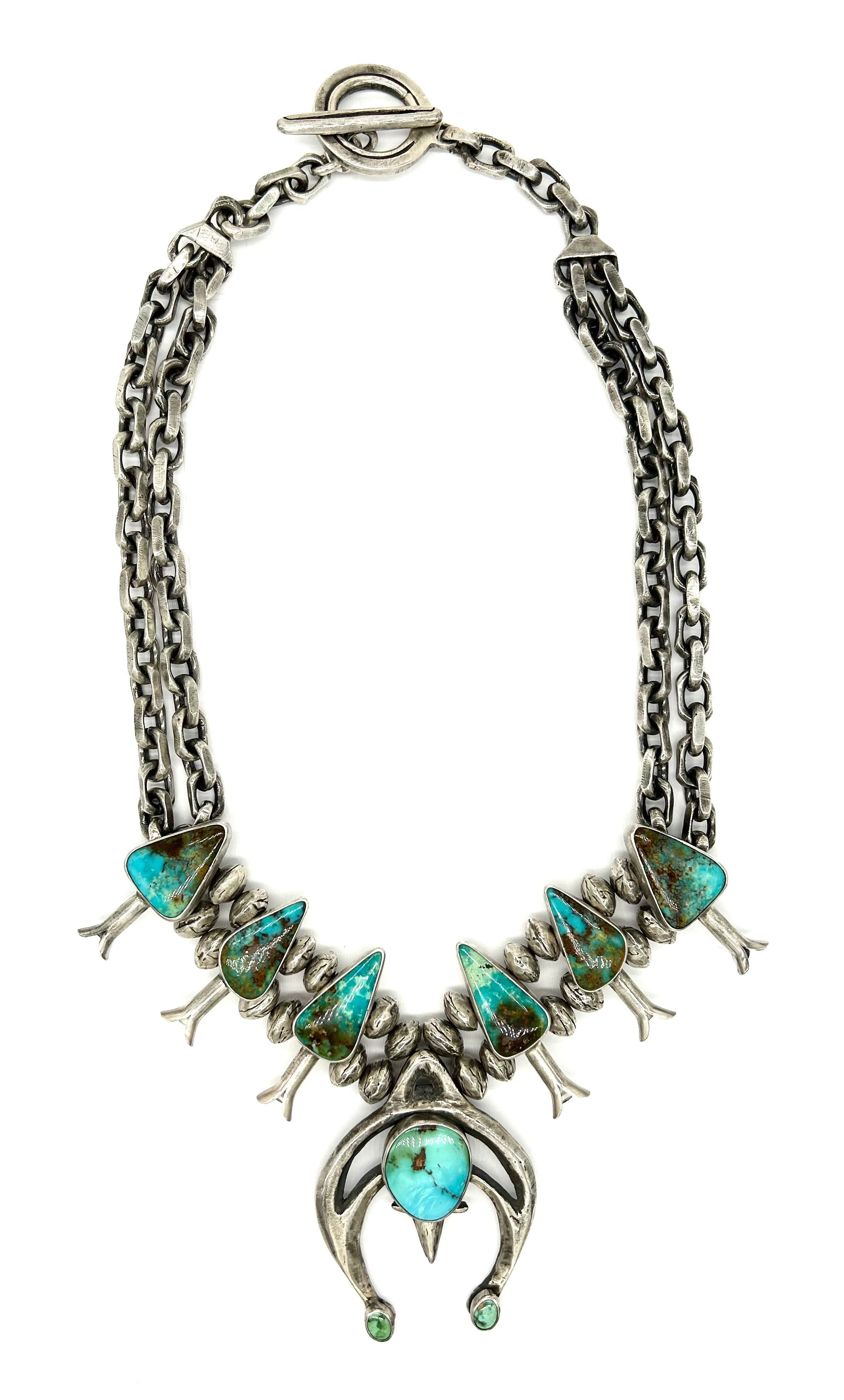 Sold at Auction: MORENCI TURQUOISE SQUASH BLOSSOM NECKLACE STERLING