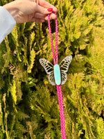 Pink Leather Emerald Valley Turquoise Butterfly Bolo