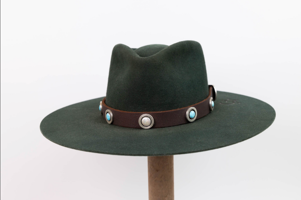 Turquoise and Pearl Bunker Buster Leather Hat Band
