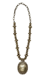 Handmade Sterling Silver Bead Diamond Concho Necklace