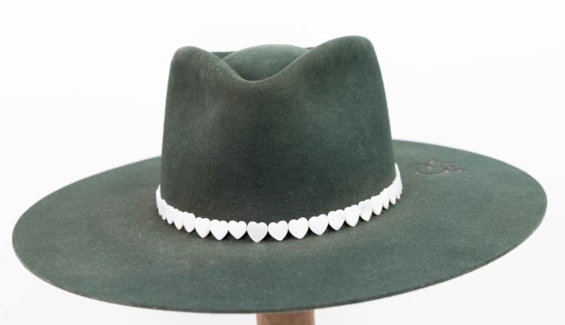 Big Mother of Pearl Heart Hat Band