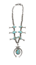 Number 8 Turquoise Naja Squash Blossom Necklace