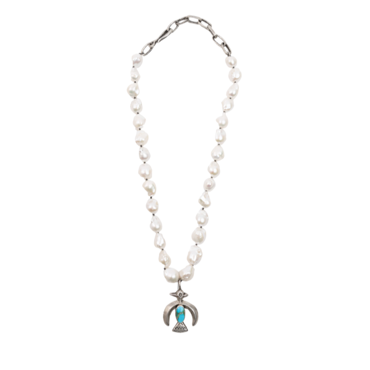 Baroque Pearl & Kingman Thunderbird Naja Necklace