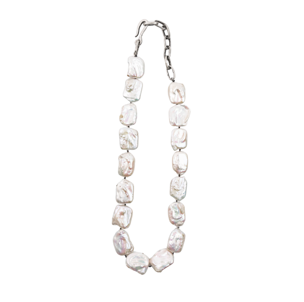 Rectangle Baroque Pearl Necklace with Melody Chain