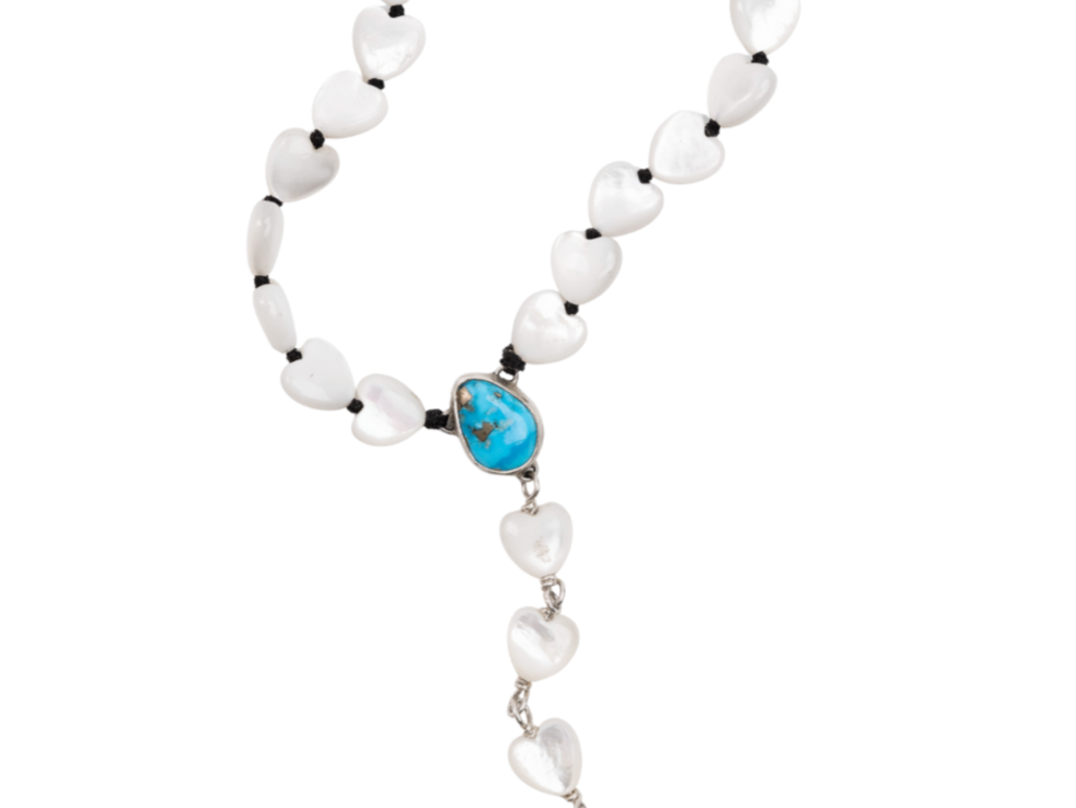 Bluebird Turquoise Mother of Pearl Heart Rosary
