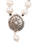 Concho and Diamond Cross Pearl Rosary Necklace