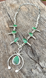 45 Carat Broken Arrow Turquoise Squash Blossom Necklace