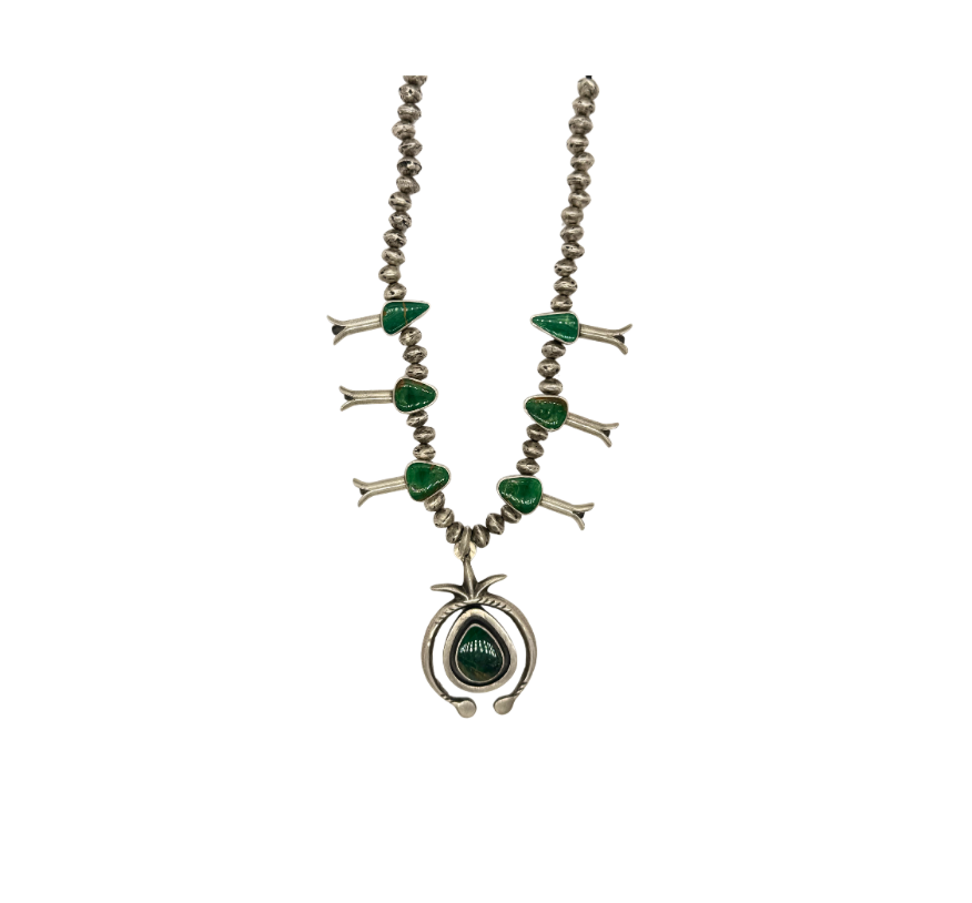 45 Carat Broken Arrow Turquoise Squash Blossom Necklace