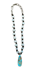 30 ct #8 turquoise baroque pearl and knotted leather Necklace