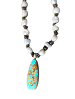 30 ct #8 turquoise baroque pearl and knotted leather Necklace