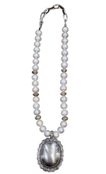 Diamond Concho and Sterling Silver Bead Pearl Necklace