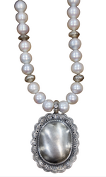 Diamond Concho and Sterling Silver Bead Pearl Necklace