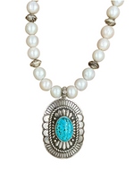 Diamond Kingman Concho Pearl Necklace