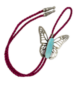 Pink Leather Emerald Valley Turquoise Butterfly Bolo