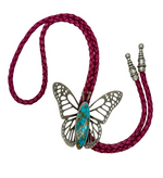 Pink Leather Emerald Valley Turquoise Butterfly Bolo