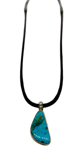 35ct Royston Turquoise and Diamond Pendant with Leather Necklace