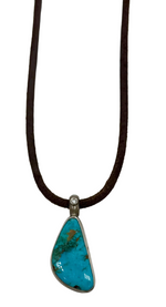 35ct Royston Turquoise and Diamond Pendant with Leather Necklace