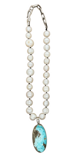 Baroque Pearl Lone Mountain Turquoise Diamond Pendant Necklace
