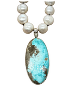 Baroque Pearl Lone Mountain Turquoise Diamond Pendant Necklace