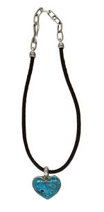 Kingman Heart Turquoise and Leather Necklace