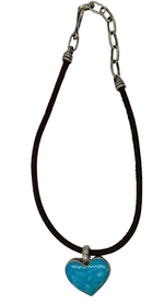 Kingman Heart Turquoise and Leather Necklace