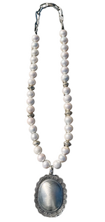 Diamond Concho and Sterling Silver Bead Pearl Necklace