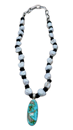 30 ct #8 turquoise baroque pearl and knotted leather Necklace