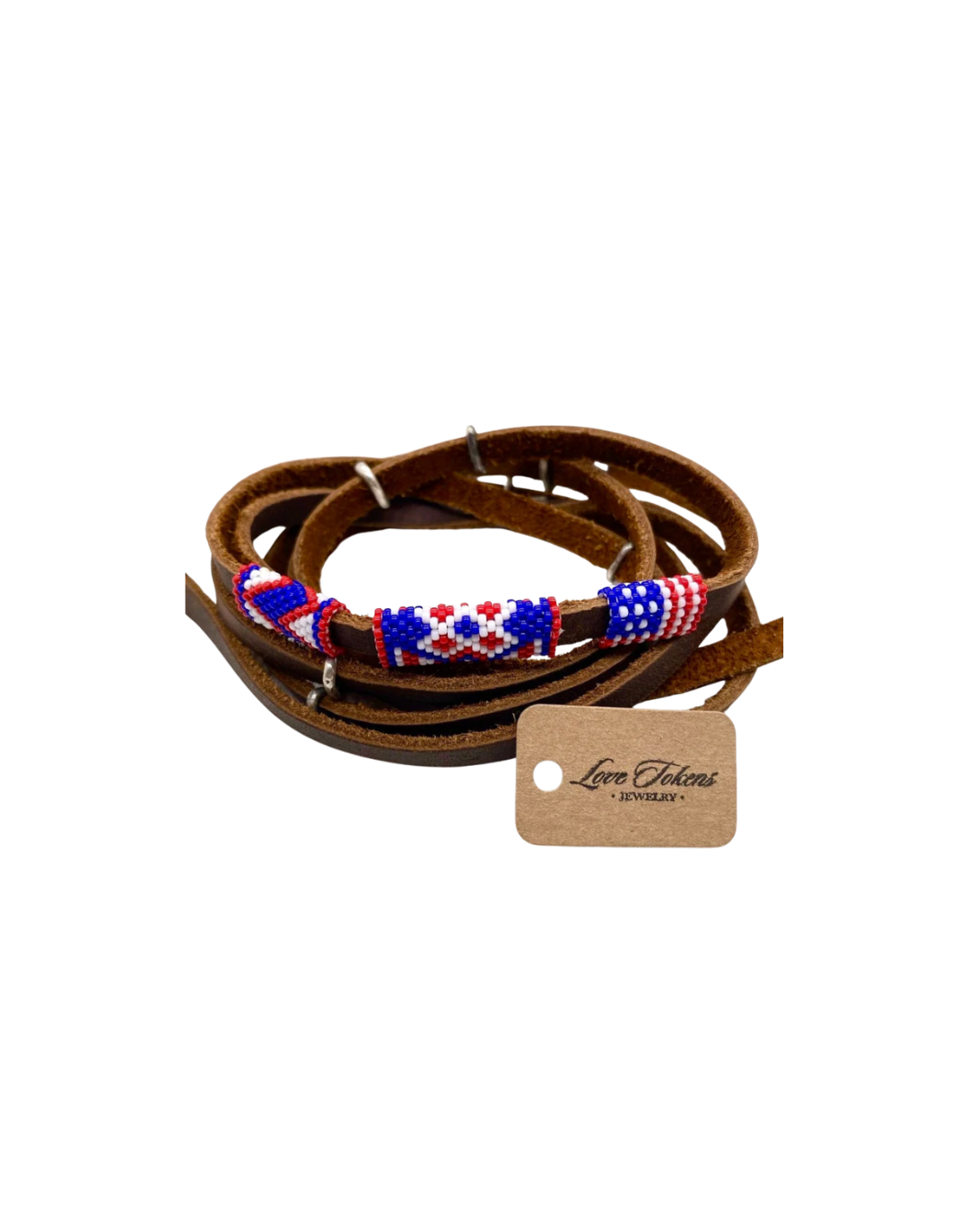 Loomed Americana Leather Wrap - Hat Band - Bracelet - Choker