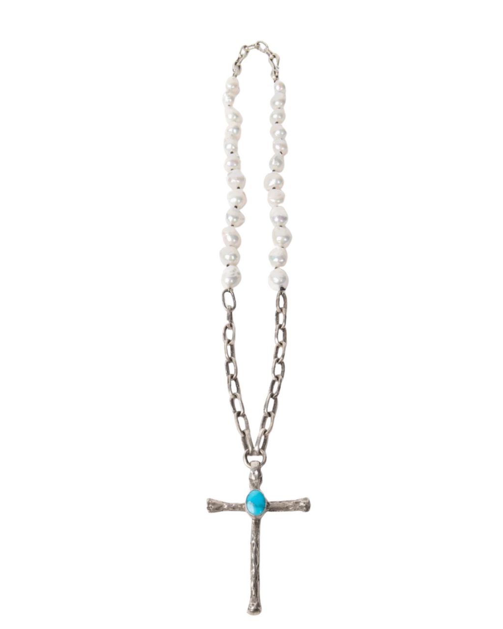 Sterling Silver Handmade Chain Turquoise Cross Necklace