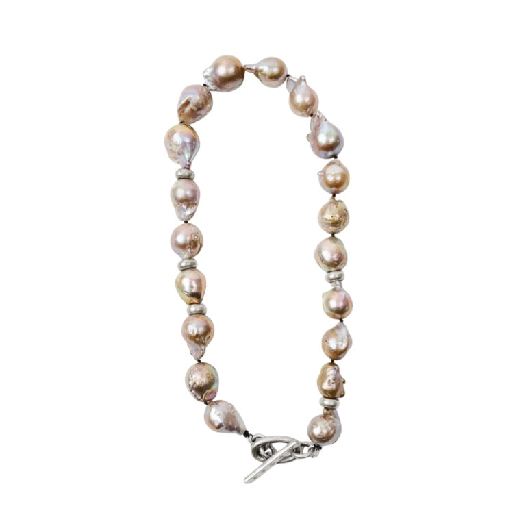 Blush Baroque Pearl 5 Diamond Necklace