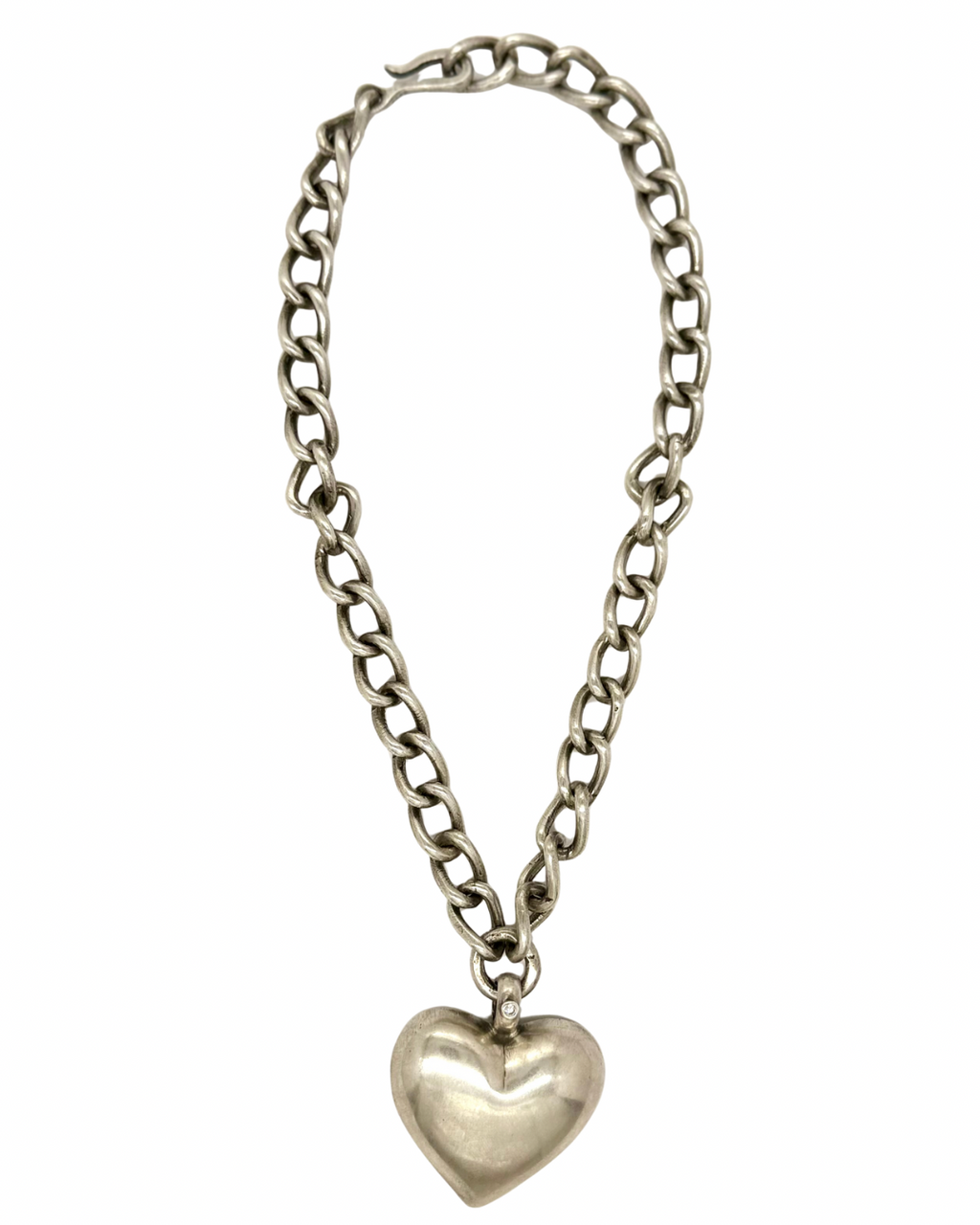 Diamond Bubble Heart Curb Chain Necklace