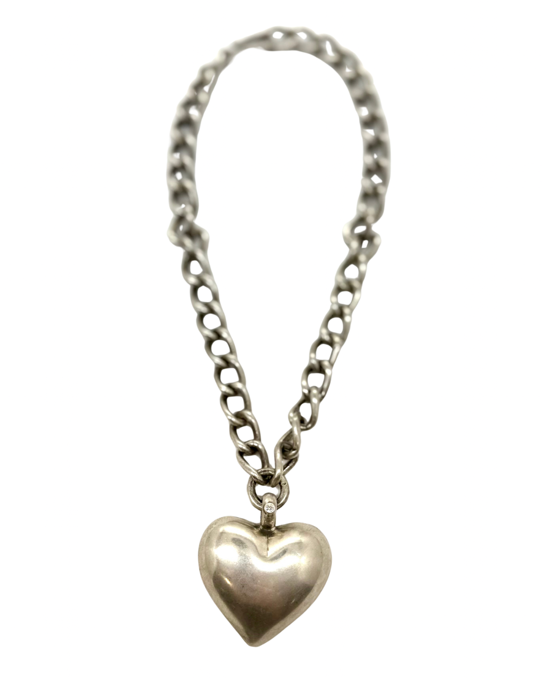 Diamond Bubble Heart Curb Chain Necklace