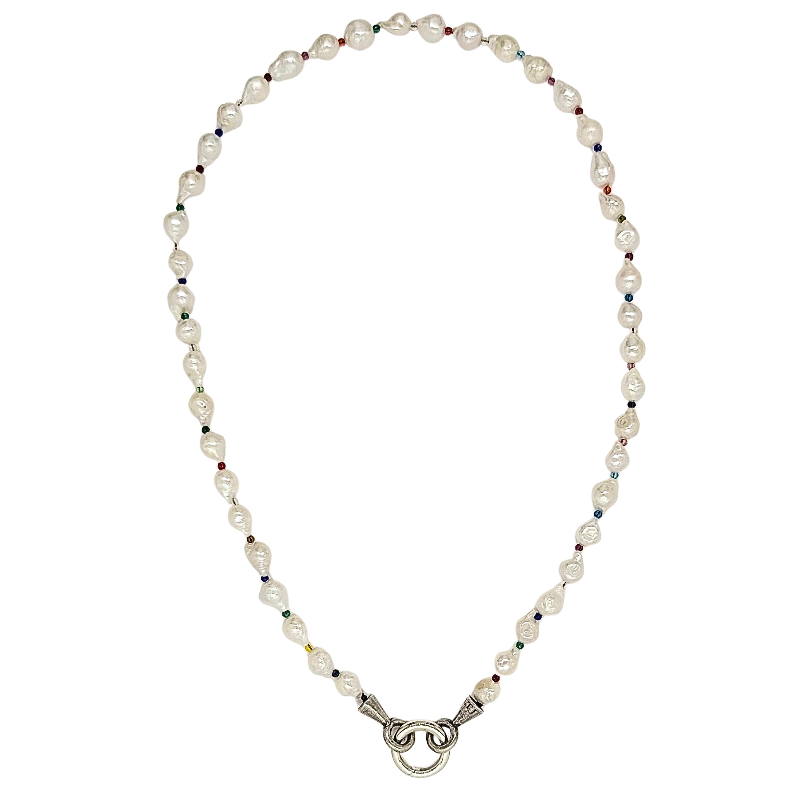 Rainbow Bead and Freshwater Pearl Charm Necklace