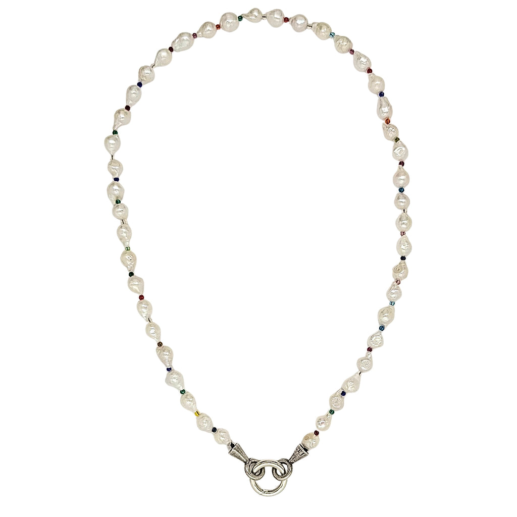 Rainbow Bead and Freshwater Pearl Charm Necklace
