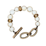 Fourteen Diamond Bead Pearl Toggle Bracelet