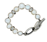Fourteen Diamond Bead Pearl Toggle Bracelet
