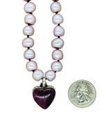 Lavender Button Pearl Knotted Necklace with Purple Spiny Oyster Stone