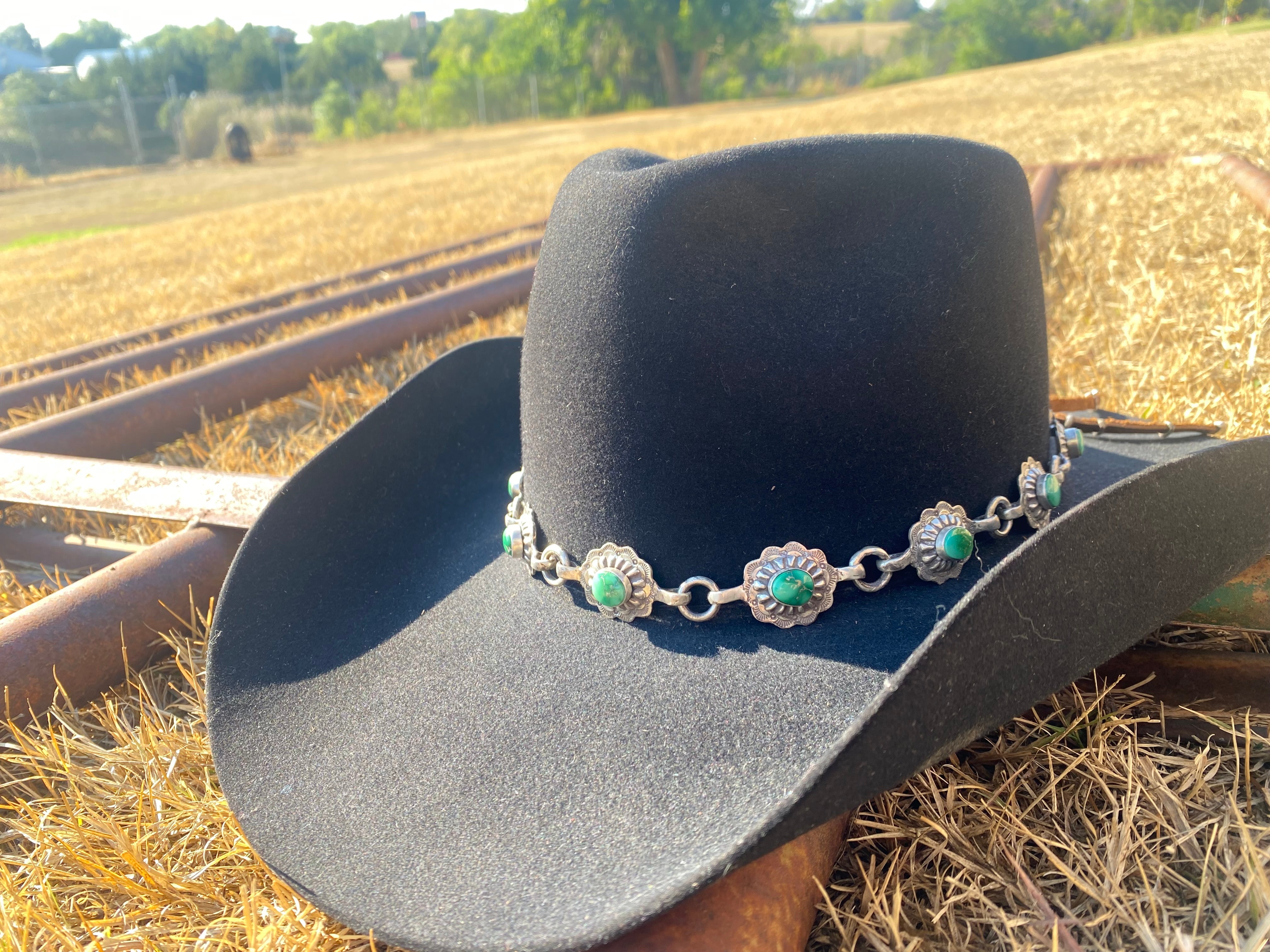 Turquoise Western Hat Band  Rectangular Conchos #2 - The Hattery