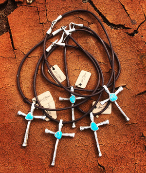 Turquoise Cross Leather Necklace